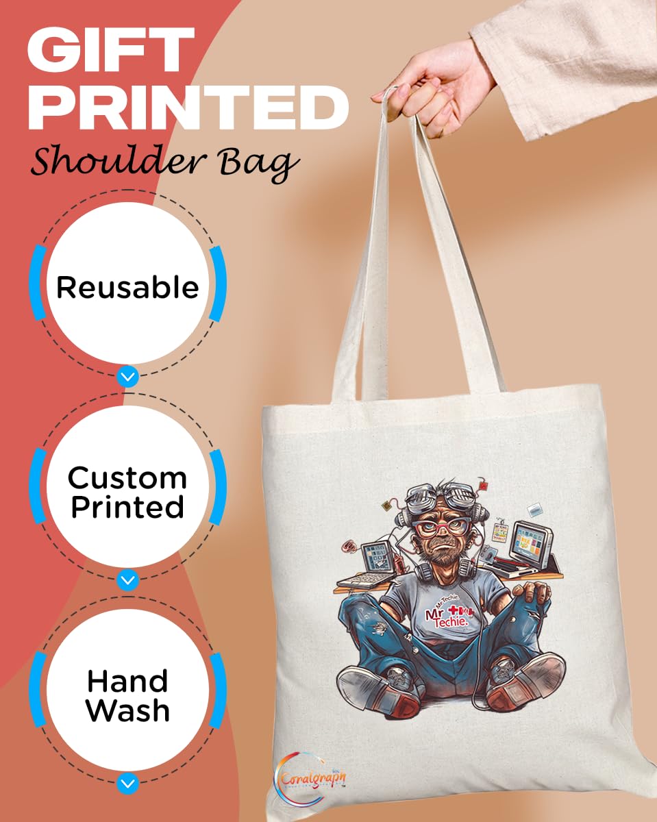 TB1950 Mr Techie Souvenir Tote Bag - Depicting a Man Who Embodies Tech Savvy and Innovation - Memory Keepsake for Technology Enthusiasts - Mr Techie Memorabilia