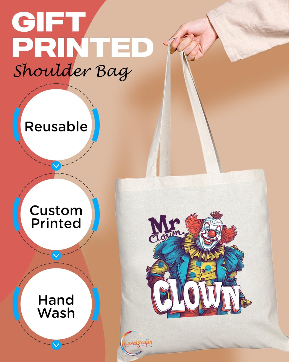 TB1953 Mr Clown Souvenir Tote Bag - Depicting a Cheerful Clown with Classic Circus Elements - Memory Keepsake for Circus and Entertainment Fans - Mr Clown Memorabilia