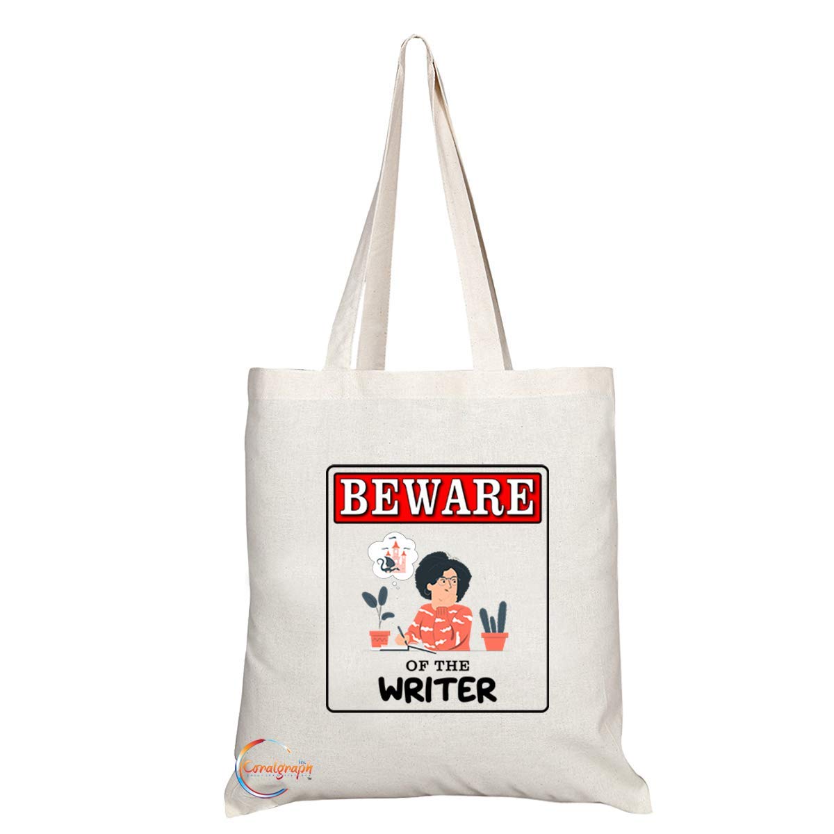 TB938 Beware of the Writer Novelty Present Gift Printed Eco-Friendly Stylish Long Handled Tote Shoulder Bag