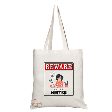 TB938 Beware of the Writer Novelty Present Gift Printed Eco-Friendly Stylish Long Handled Tote Shoulder Bag