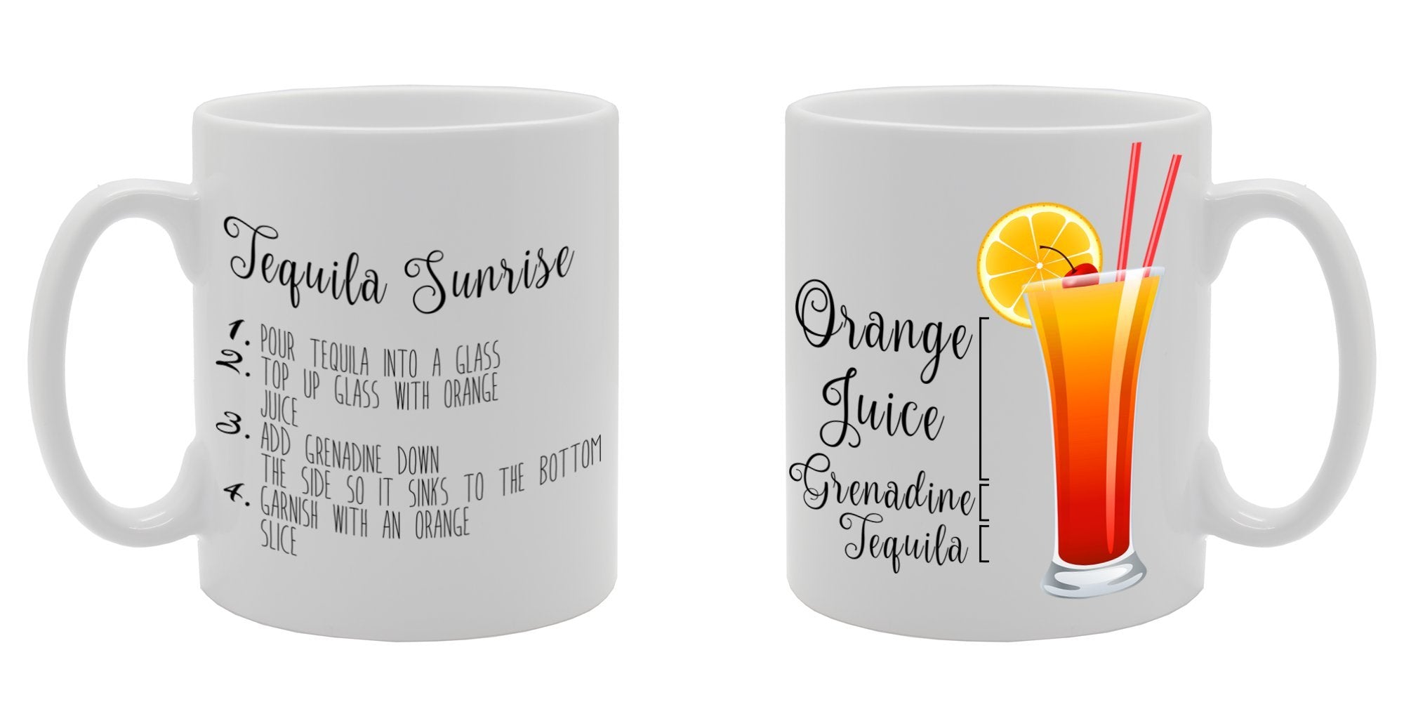 Tequila Sunrise Drink Recipe Cocktail Bar   Printed Ceramic Tea Coffee  Mg085 - Funny Printed Coffee Mug - Great Gift Idea