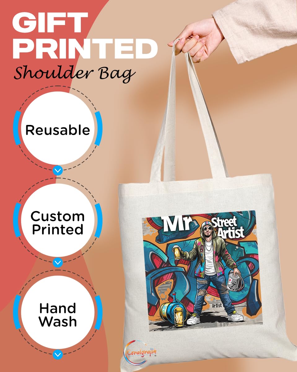 TB1949 Street Artist Souvenir Tote Bag - Depicting Iconic Street Artists in Action - Memory Keepsake for Art Enthusiasts Street Artist Memorabilia