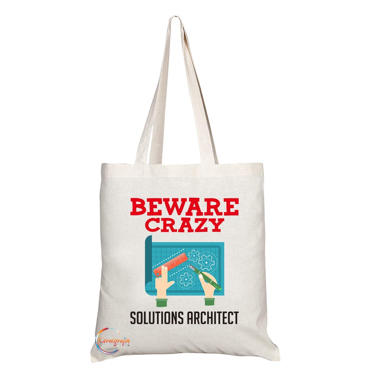 TB405 Beware Crazy Solutions Architect Novelty Present Gift Printed Eco-Friendly Stylish Long Handled Tote Shoulder Bag