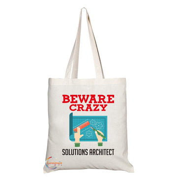 TB405 Beware Crazy Solutions Architect Novelty Present Gift Printed Eco-Friendly Stylish Long Handled Tote Shoulder Bag