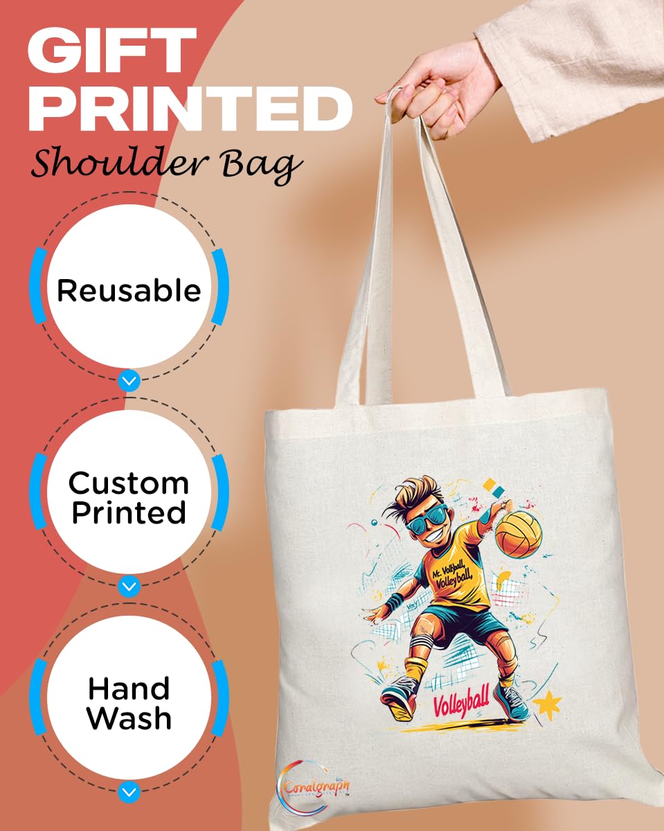 Natural Reusable Shopping Souvenir Tote Bag Featuring Popular Sports Designs from Around the World (Volleyball)
