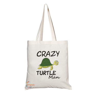 TB692 CRAZY TURTLE Man Novelty Present Gift Printed Eco-Friendly Stylish Long Handled Tote Shoulder Bag