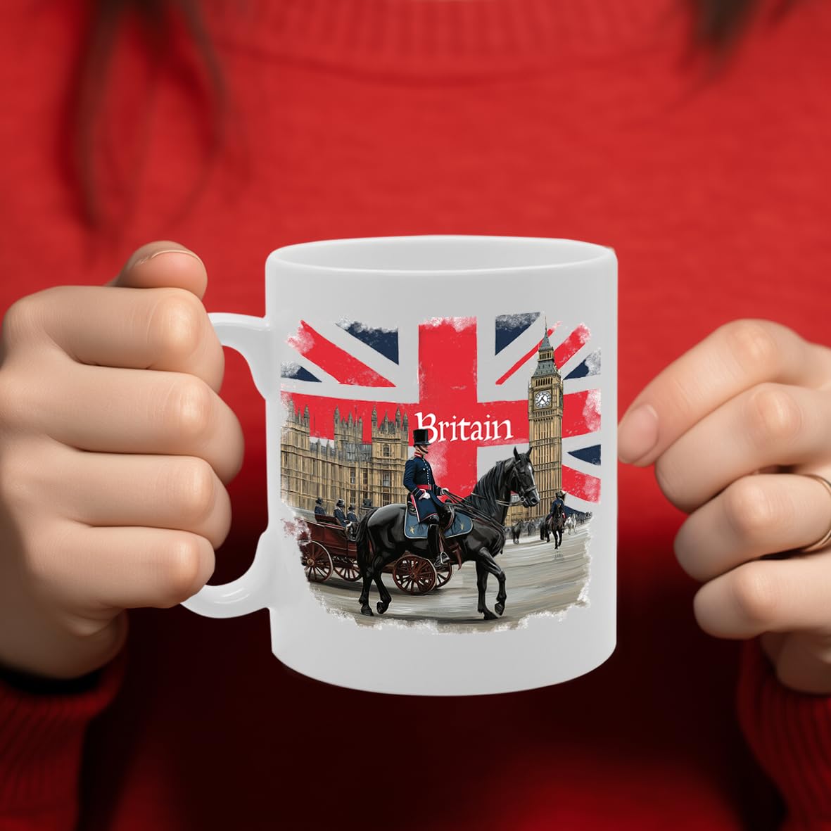 -   Printed Coffee Ceramic  Featuring Great Britain 4 Design (Flag Horse) Mg6431 - Funny Printed Coffee Mug - Great Gift Idea