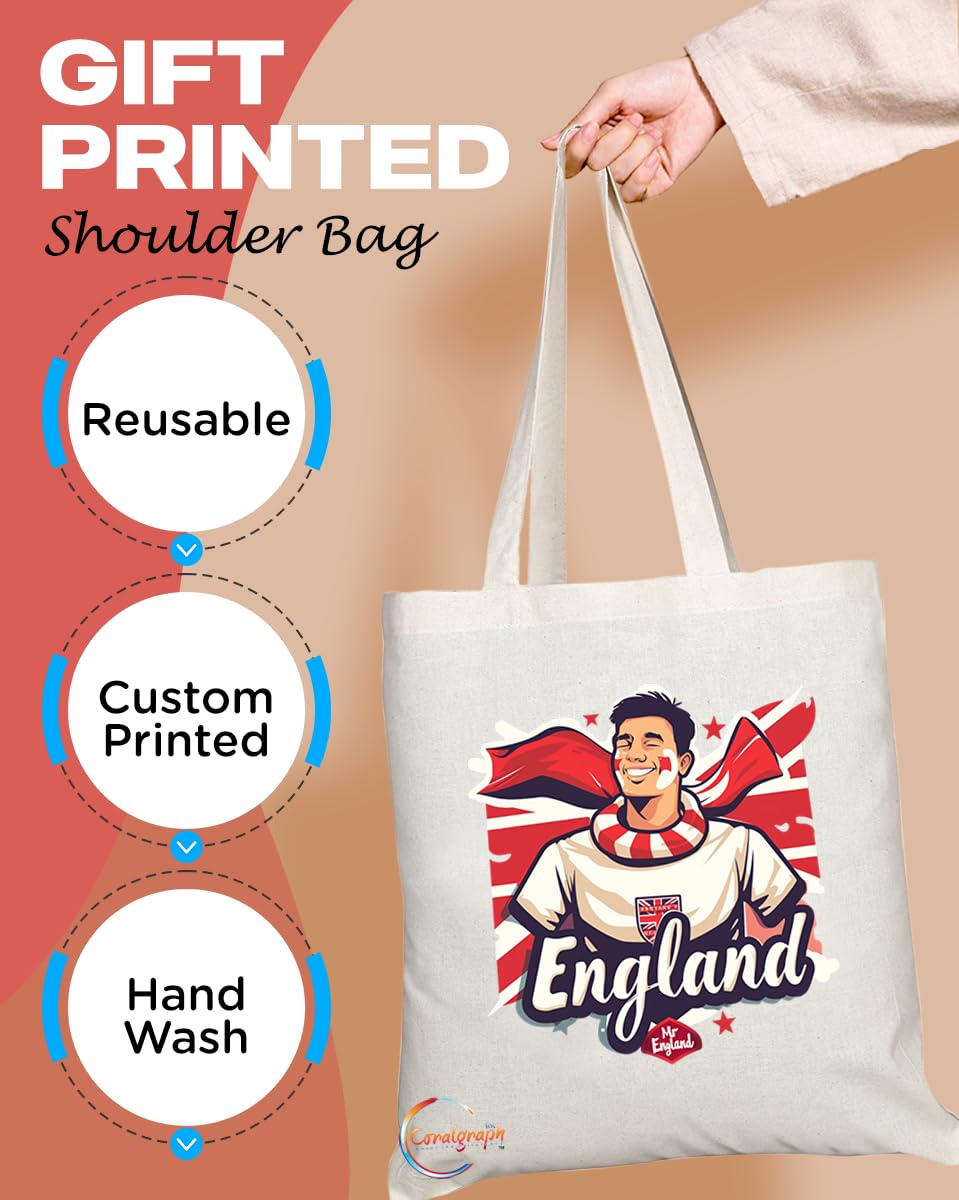 TB1725 Mr England Fan Tote Bag - Great for England Sports Fans, Supporters, Enthusiasts - Sustainable, Stylish, Long Handled, Durable and Reusable