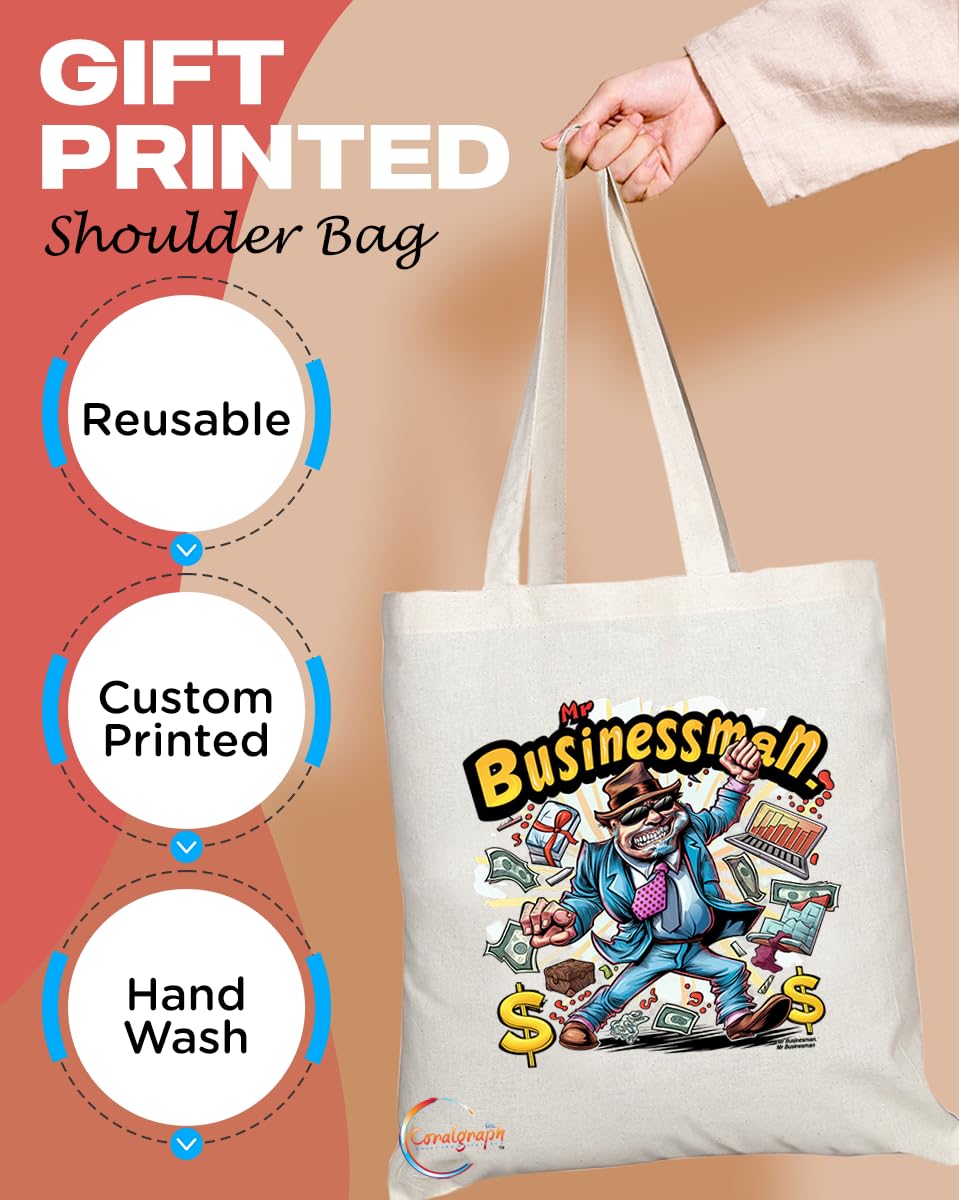 TB1864 Mr Businessman Tote Bag - Gift for Business Professionals, Entrepreneurs, Executives - Durable, Stylish, Eco-Friendly, Reusable, Spacious, and Lightweight