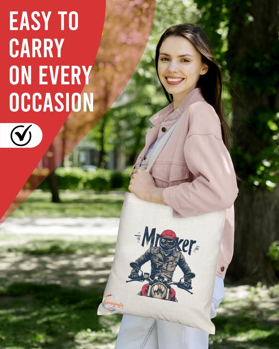 TB1723 Mr Biker Tote Bag - Ideal for Motorcyclists, Bike Enthusiasts, Riders - Sustainable, Stylish, Long Handled, Durable and Reusable