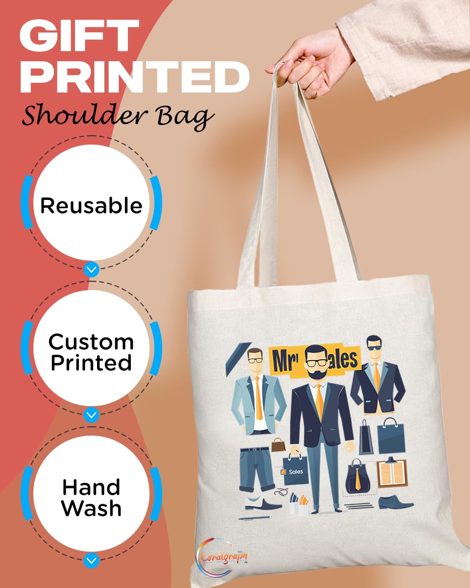 TB1784 Mr Sales Tote Bag - Great for Male Sales Professionals, Retail Workers, Business Enthusiasts - Sustainable, Stylish, Long Handled, Durable and Reusable