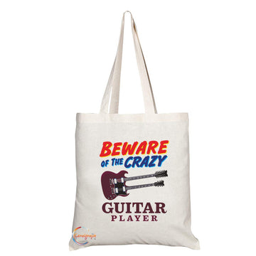 TB1008 Beware of the Crazy Guitar Player Novelty Present Gift Printed Eco-Friendly Stylish Long Handled Tote Shoulder Bag