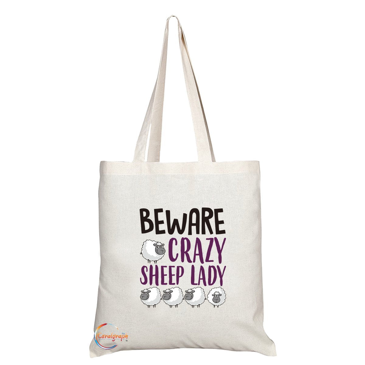 TB219 Beware Crazy Sheep Lady Novelty Present Gift Printed Eco-Friendly Stylish Long Handled Tote Shoulder Bag
