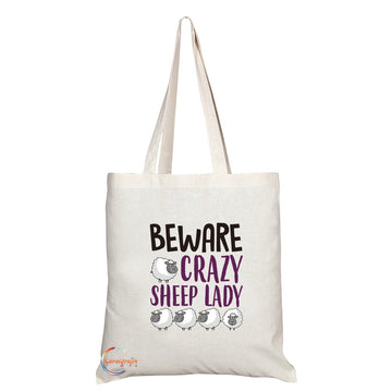 TB219 Beware Crazy Sheep Lady Novelty Present Gift Printed Eco-Friendly Stylish Long Handled Tote Shoulder Bag