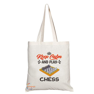 TB1073 Keep Calm and Play Chess Novelty Present Gift Printed Eco-Friendly Stylish Long Handled Tote Shoulder Bag