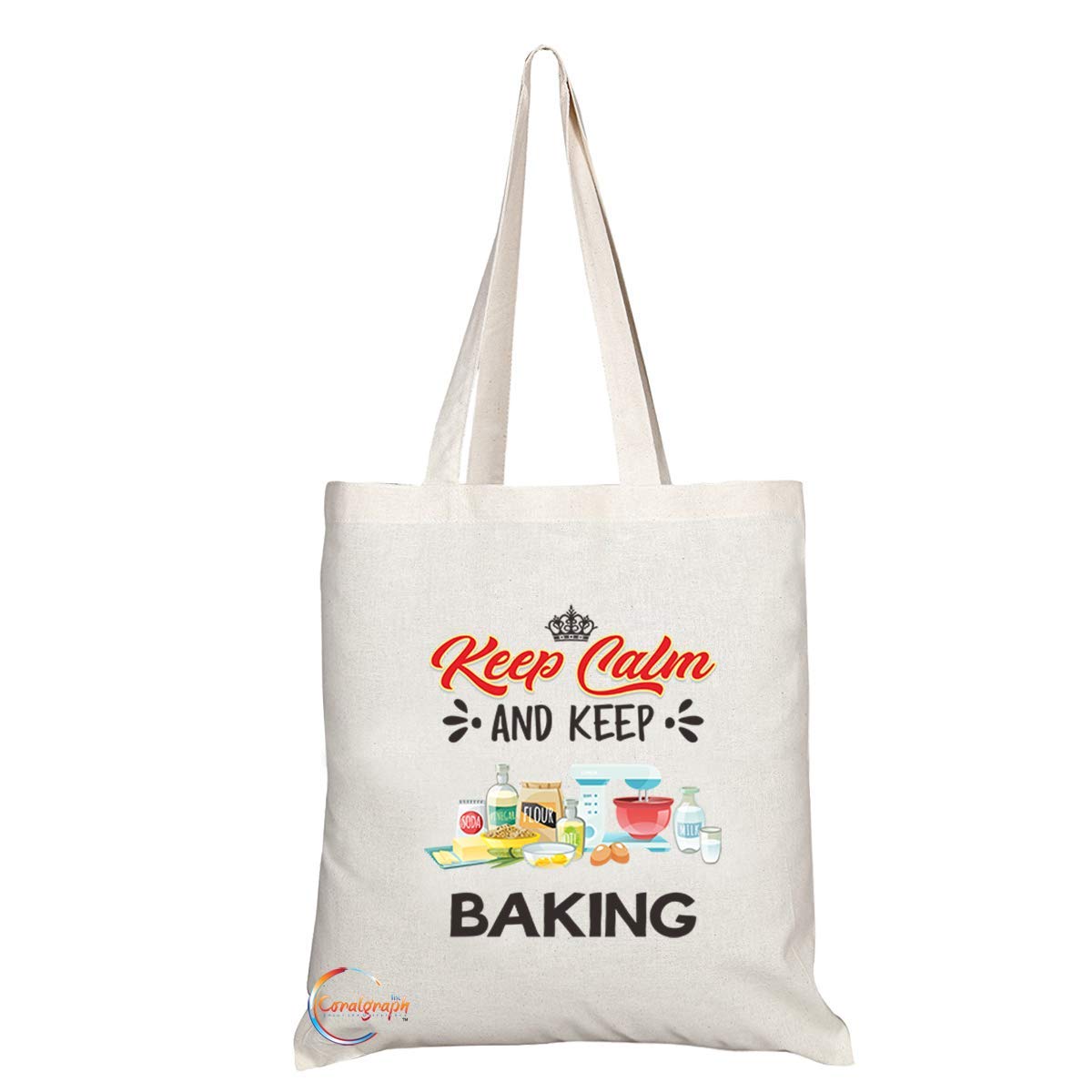 TB1079 Keep Calm and Keep Baking Novelty Present Gift Printed Eco-Friendly Stylish Long Handled Tote Shoulder Bag