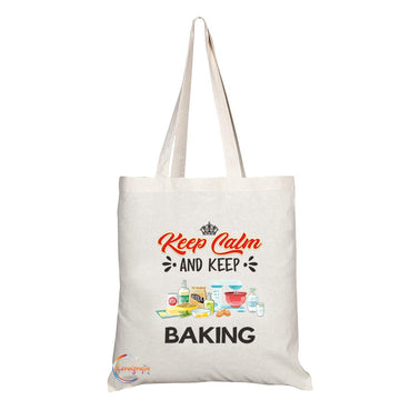 TB1079 Keep Calm and Keep Baking Novelty Present Gift Printed Eco-Friendly Stylish Long Handled Tote Shoulder Bag