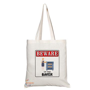 TB943 Beware of the Baker Novelty Present Gift Printed Eco-Friendly Stylish Long Handled Tote Shoulder Bag