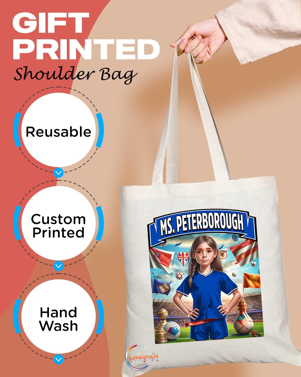 TB1648 Ms Peterborough Footie Fan Lady Girl Tote Bag - Eco-Friendly, Stylish, Long Handled, Perfect Novelty Gift by
