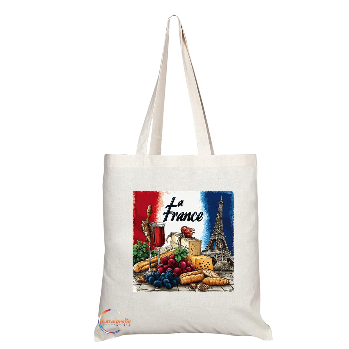 TB2039 - Natural Reusable Shopping Souvenir Tote Bag Featuring La France (Design 3)