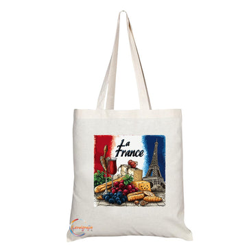 TB2039 - Natural Reusable Shopping Souvenir Tote Bag Featuring La France (Design 3)