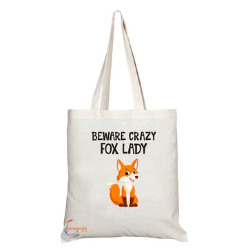 TB321 Beware of Crazy Fox Lady Novelty Present Gift Printed Eco-Friendly Stylish Long Handled Tote Shoulder Bag