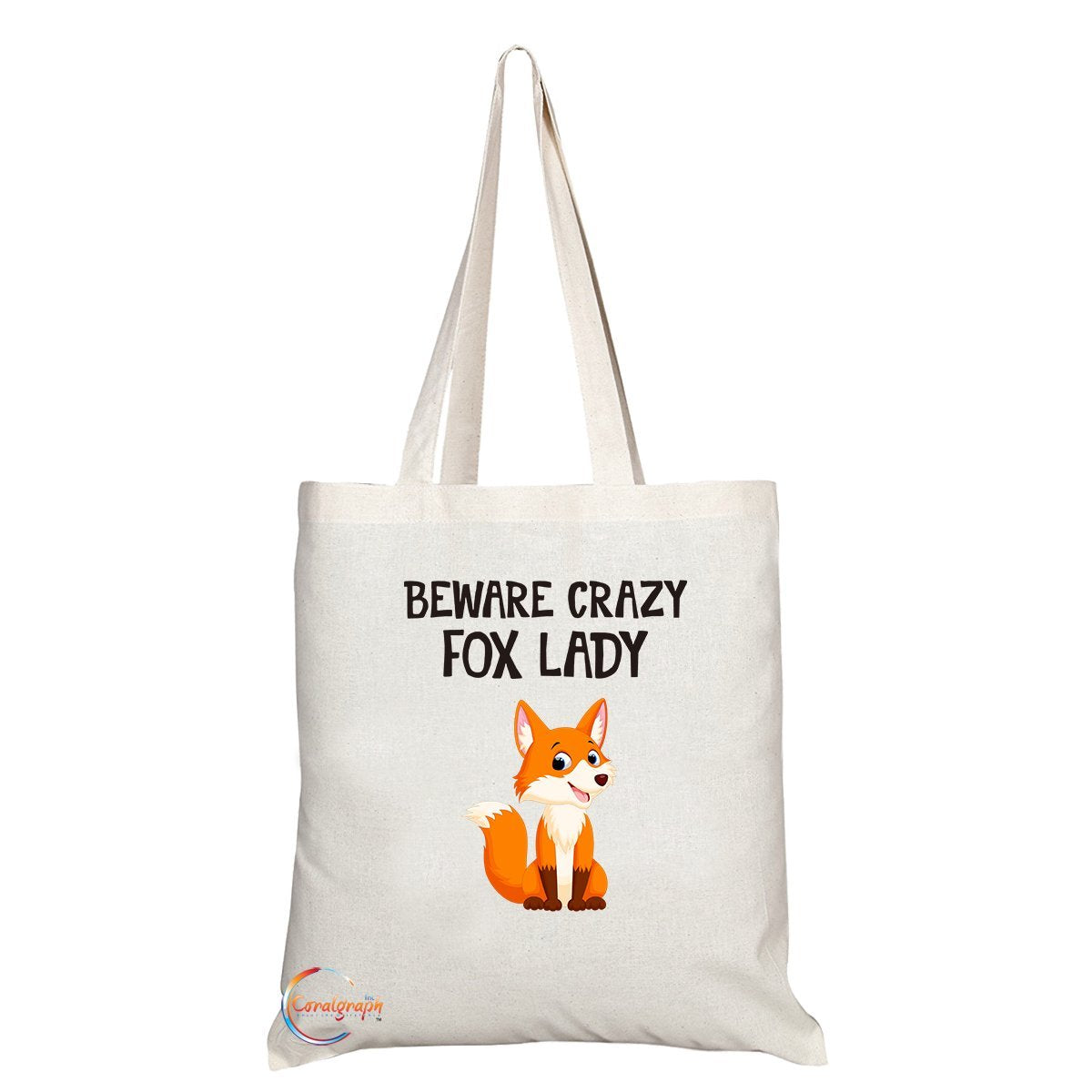 TB321 Beware of Crazy Fox Lady Novelty Present Gift Printed Eco-Friendly Stylish Long Handled Tote Shoulder Bag