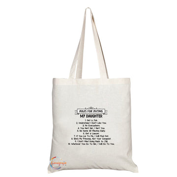 TB123 Funny Rules For Dating My Daughter Novelty Present Gift Printed Eco-Friendly Stylish Long Handled Tote Shoulder Bag