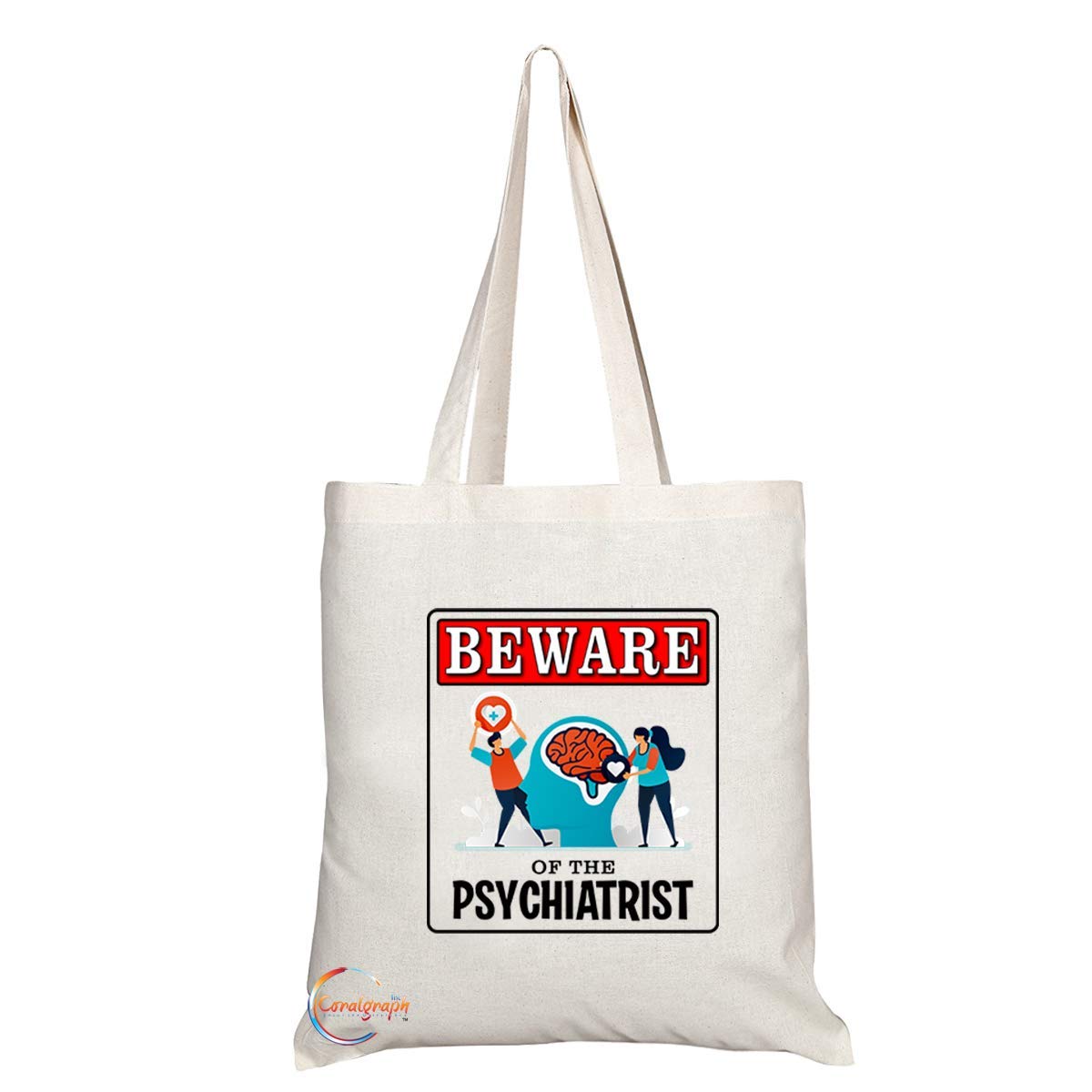 TB963 Beware of the Psychiatrist Novelty Present Gift Printed Eco-Friendly Stylish Long Handled Tote Shoulder Bag