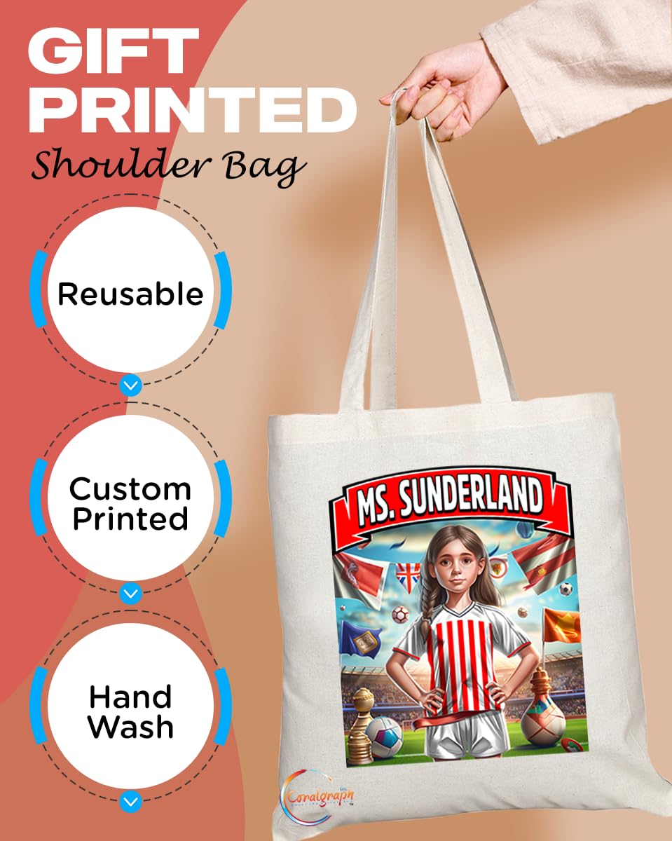 TB1632 Ms Sunderland Footie Fan Lady Girl Tote Bag - Eco-Friendly, Stylish, Long Handled, Perfect Novelty Gift by