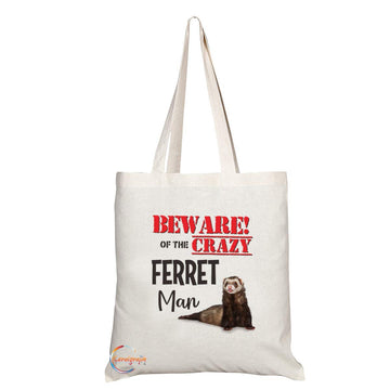 TB646 BEWARE!OF THE CRAZY FERRET Man Novelty Present Gift Printed Eco-Friendly Stylish Long Handled Tote Shoulder Bag