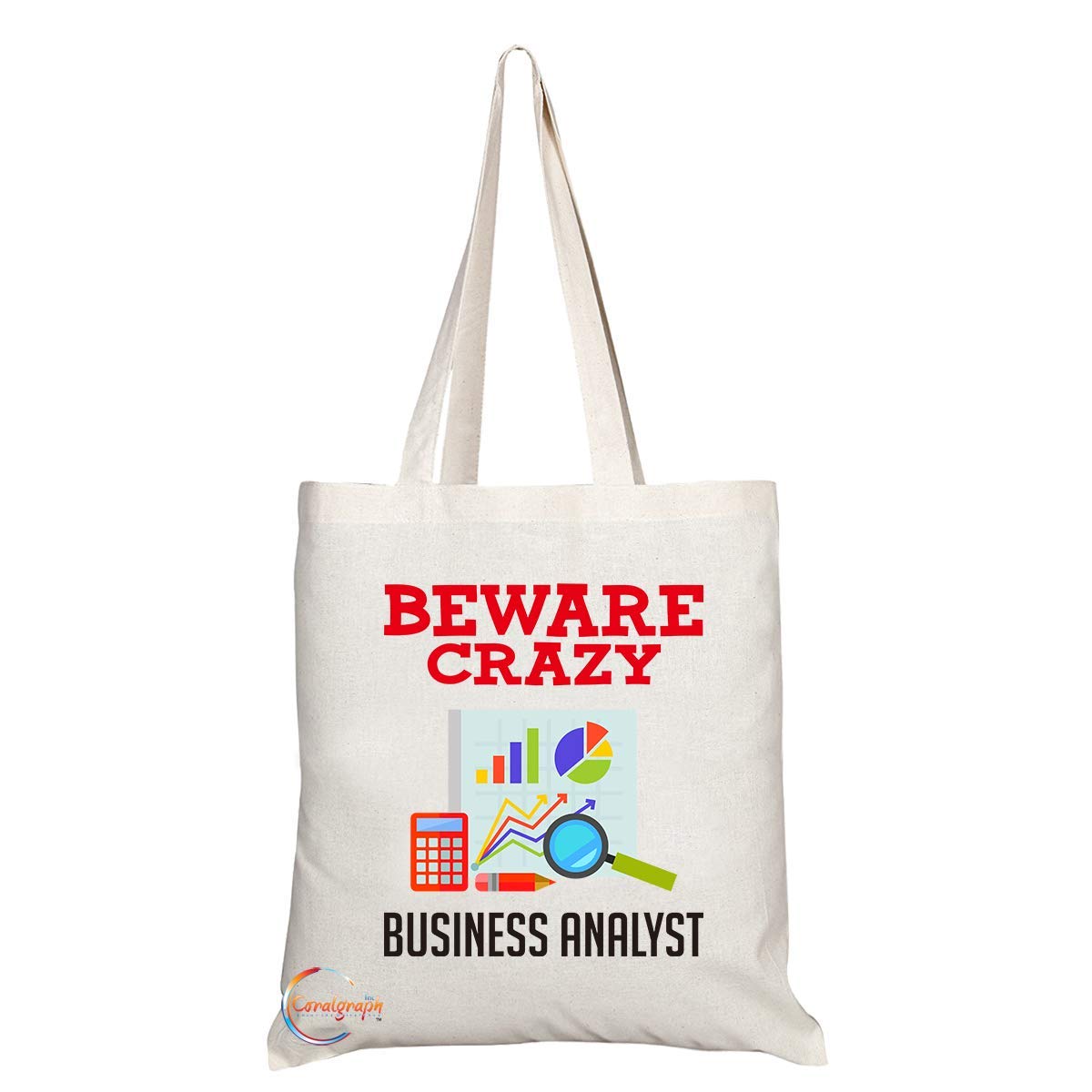 TB337 Beware Crazy Business Analyst Novelty Present Gift Printed Eco-Friendly Stylish Long Handled Tote Shoulder Bag