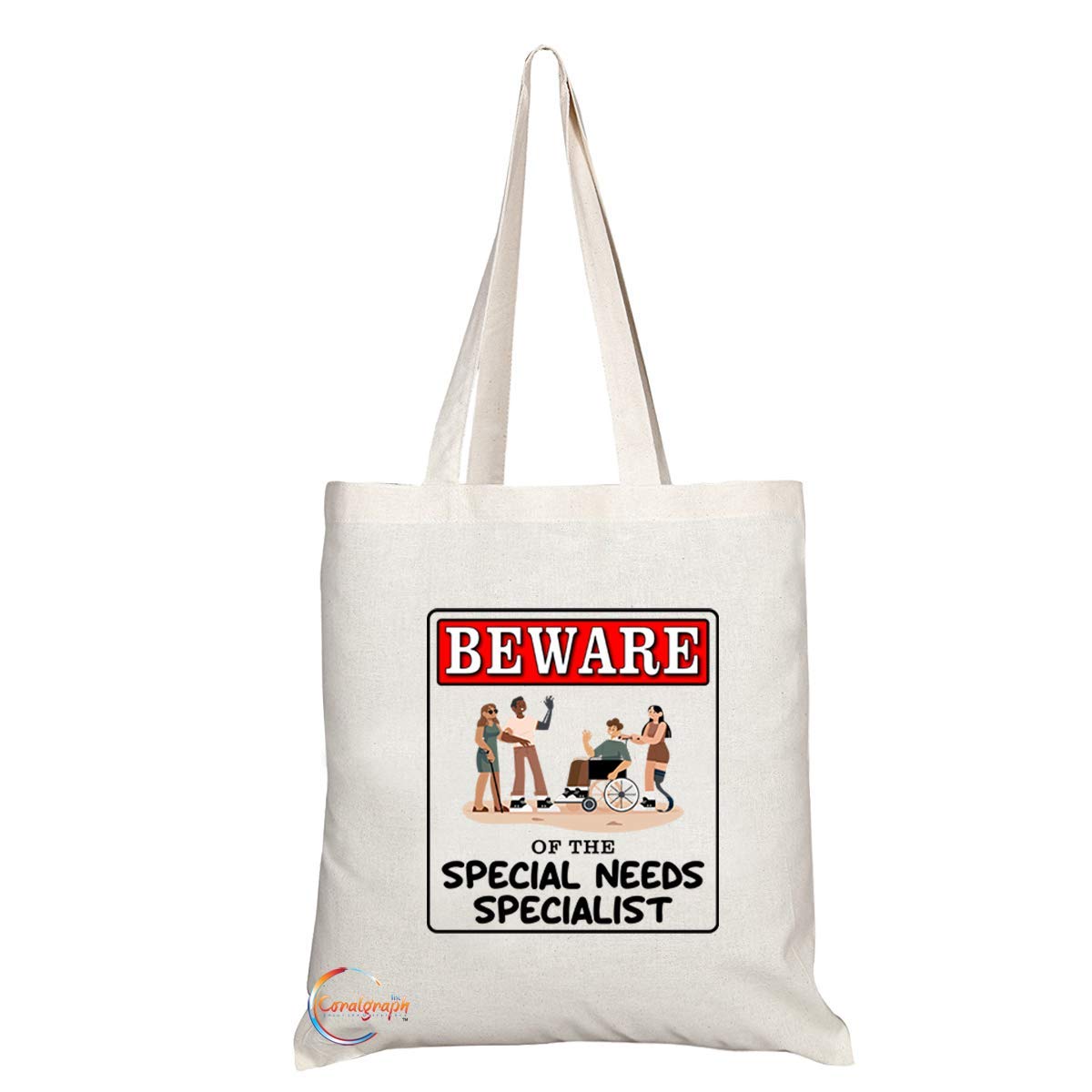 TB980 Beware of the Special Needs Specialist Novelty Present Gift Printed Eco-Friendly Stylish Long Handled Tote Shoulder Bag