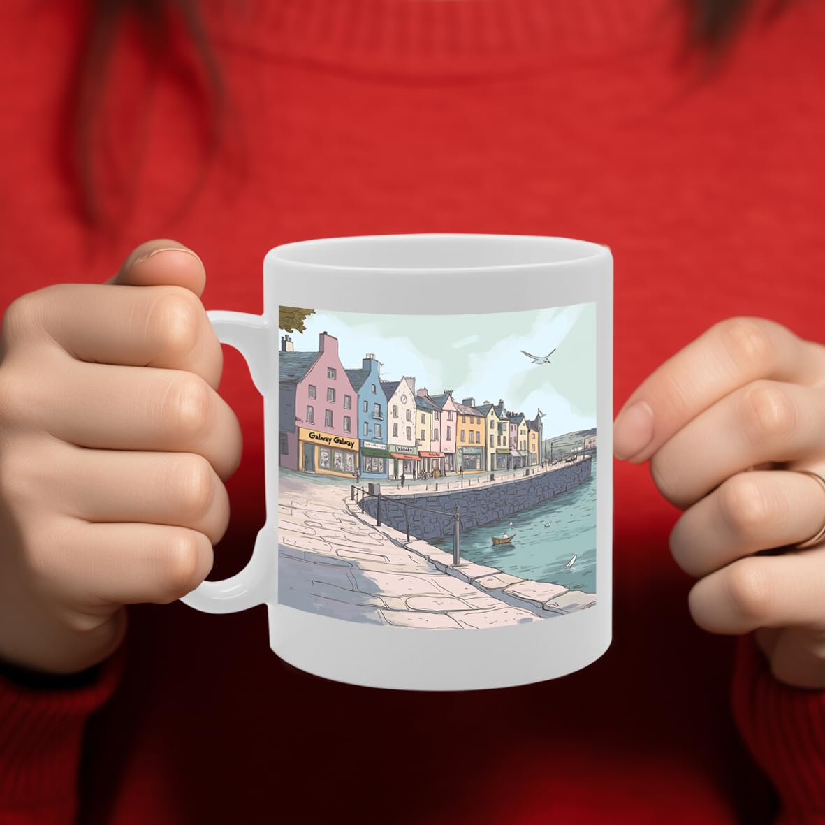 Printed Coffee Ceramic  Featuring Cities And Landmarks In United Kingdom (Galway) - Funny Printed Coffee Mug - Great Gift Idea