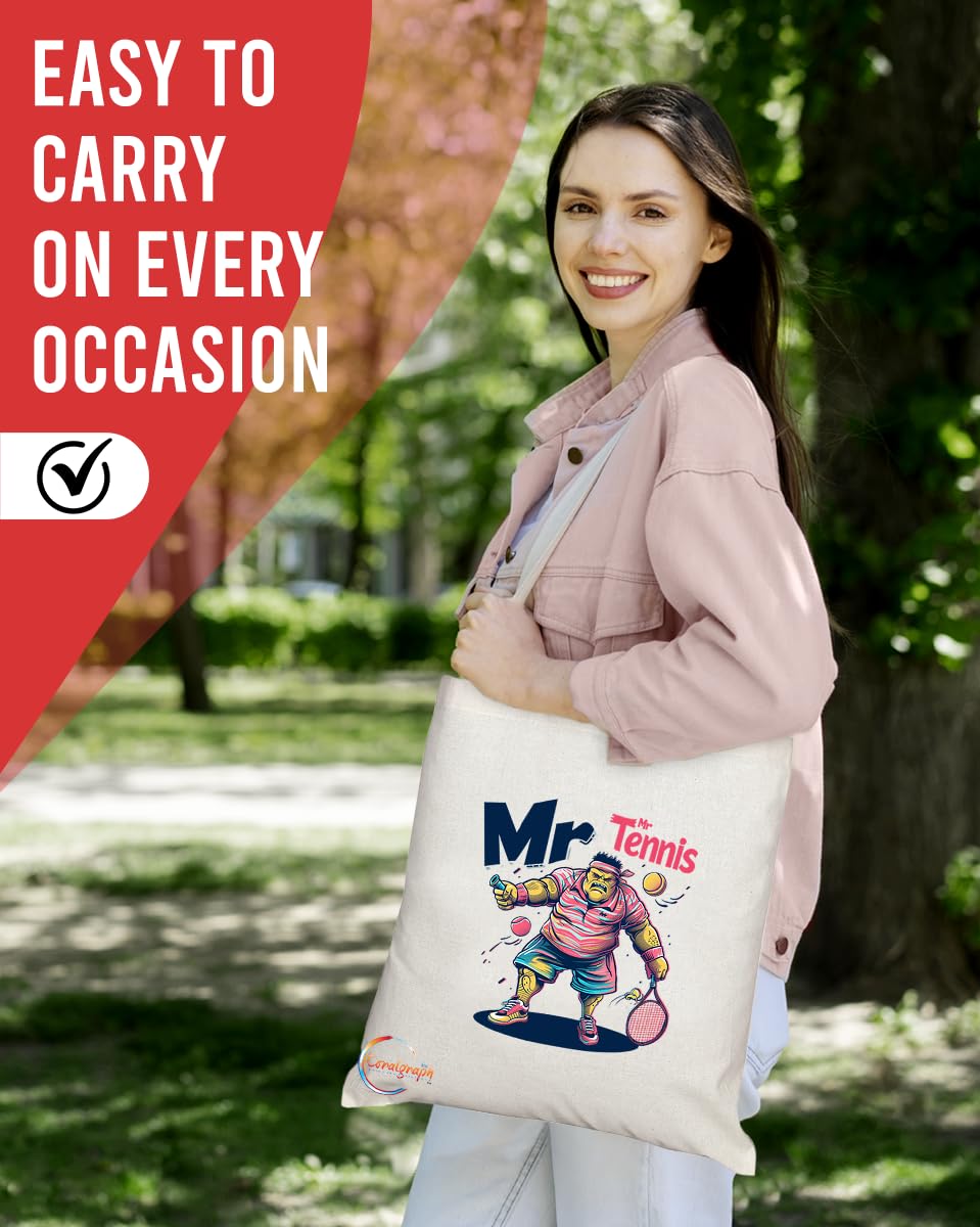 TB1895 Mr Tennis Tote Bag - Great Gift for Tennis Players, Sports Enthusiasts, Tennis Fans - Durable, Stylish, Eco-Friendly, Reusable, Spacious, and Lightweight