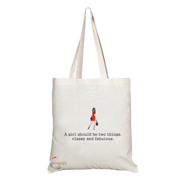 TB014 A Girl Should Be Two Things, Classy & Fabulous Novelty Present Gift Printed Eco-Friendly Stylish Long Handled Tote Shoulder Bag