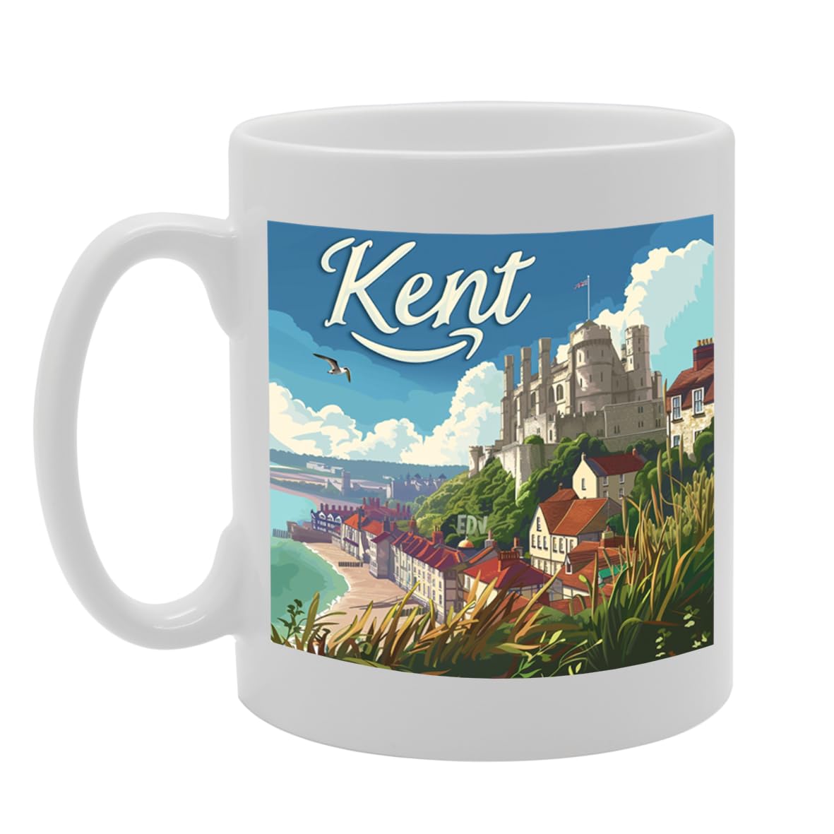 Printed Coffee Ceramic  Featuring Cities And Landmarks In United Kingdom (Kent) - Funny Printed Coffee Mug - Great Gift Idea