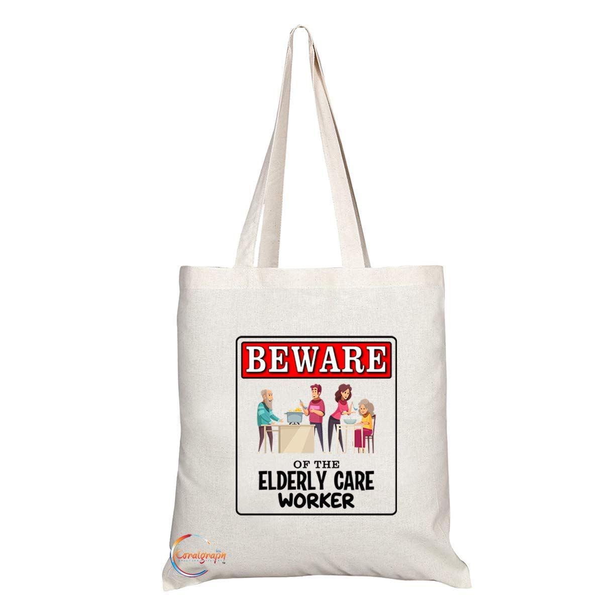 TB970 Beware of the Elderly Care Worker Novelty Present Gift Printed Eco-Friendly Stylish Long Handled Tote Shoulder Bag