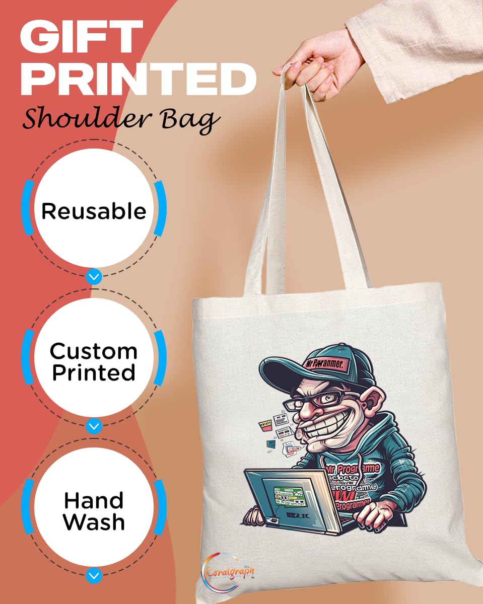 TB1866 Mr Programmer Tote Bag - Gift for Programmers, Coders, Tech Enthusiasts - Durable, Stylish, Eco-Friendly, Reusable, Spacious, and Lightweight