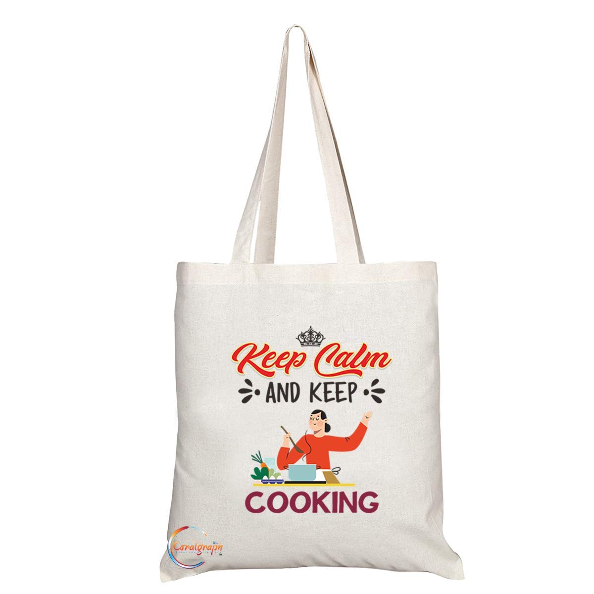 TB1080 Keep Calm and Keep Cooking Novelty Present Gift Printed Eco-Friendly Stylish Long Handled Tote Shoulder Bag