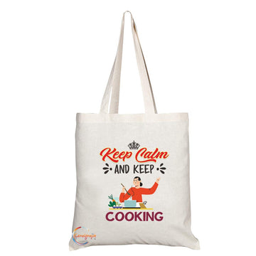 TB1080 Keep Calm and Keep Cooking Novelty Present Gift Printed Eco-Friendly Stylish Long Handled Tote Shoulder Bag