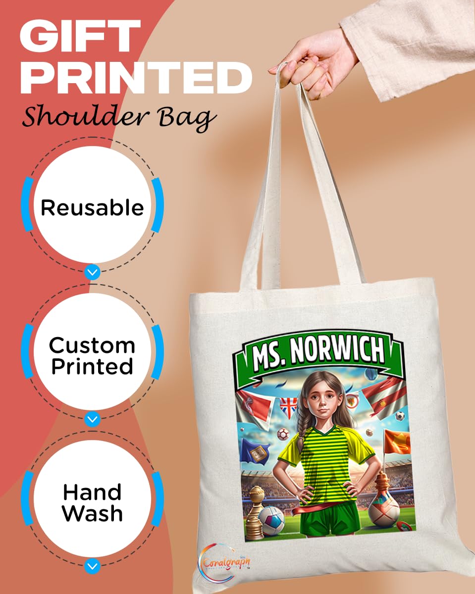 TB1626 Ms Norwich Footie Fan Lady Girl Tote Bag - Eco-Friendly, Stylish, Long Handled, Perfect Novelty Gift by