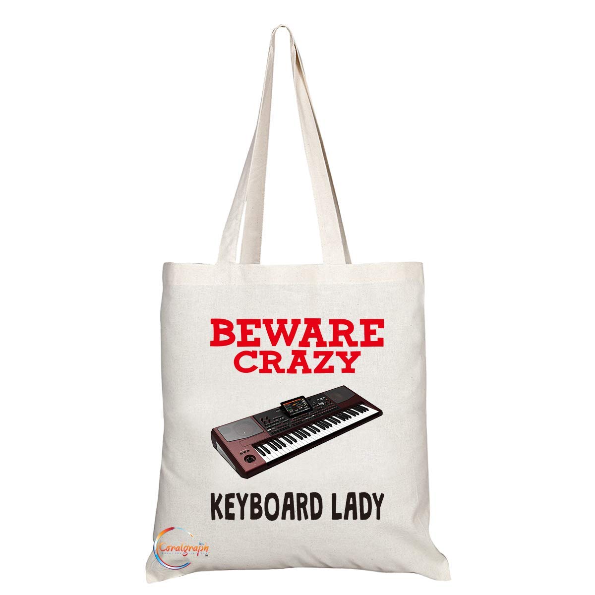 TB344 Beware Crazy Keyboard Lady Novelty Present Gift Printed Eco-Friendly Stylish Long Handled Tote Shoulder Bag
