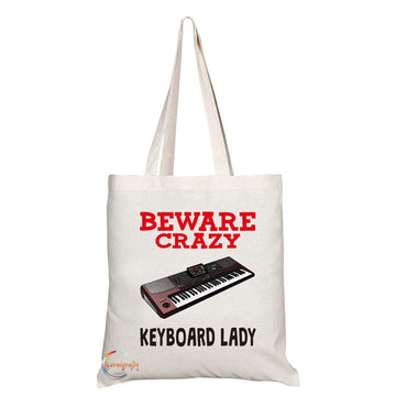 TB344 Beware Crazy Keyboard Lady Novelty Present Gift Printed Eco-Friendly Stylish Long Handled Tote Shoulder Bag