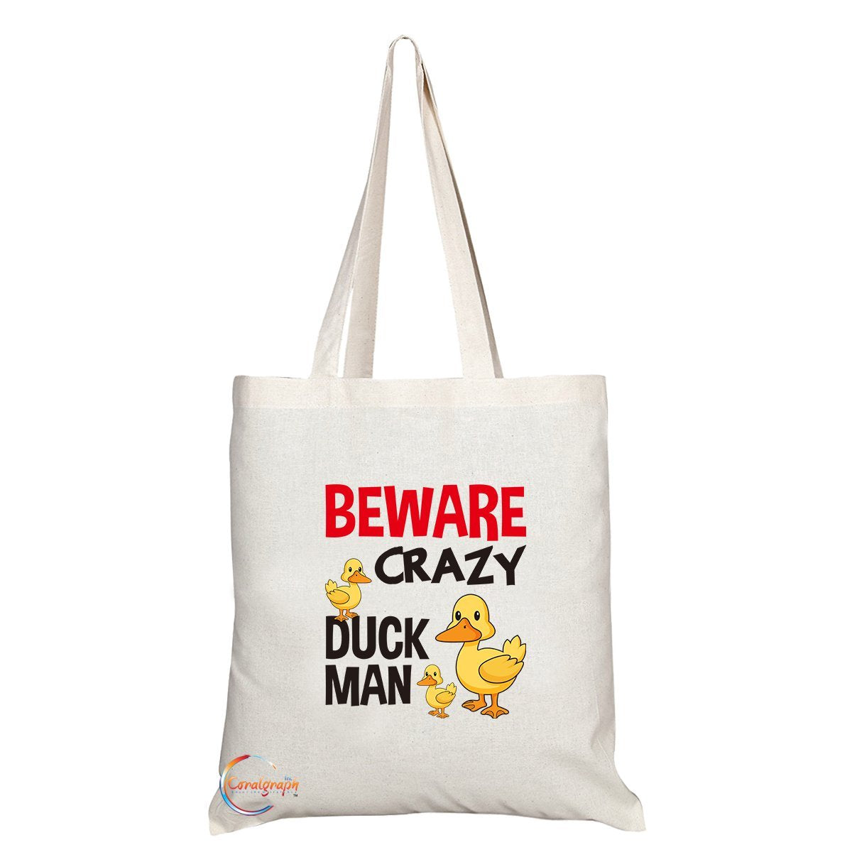 TB275 Beware Crazy Duck Man Novelty Present Gift Printed Eco-Friendly Stylish Long Handled Tote Shoulder Bag