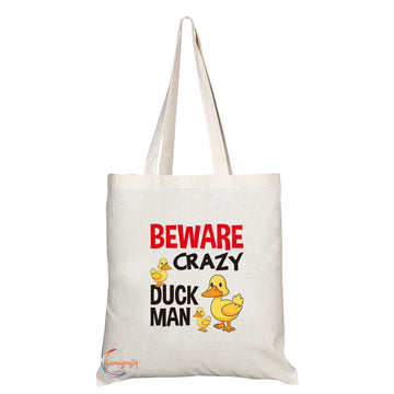 TB275 Beware Crazy Duck Man Novelty Present Gift Printed Eco-Friendly Stylish Long Handled Tote Shoulder Bag