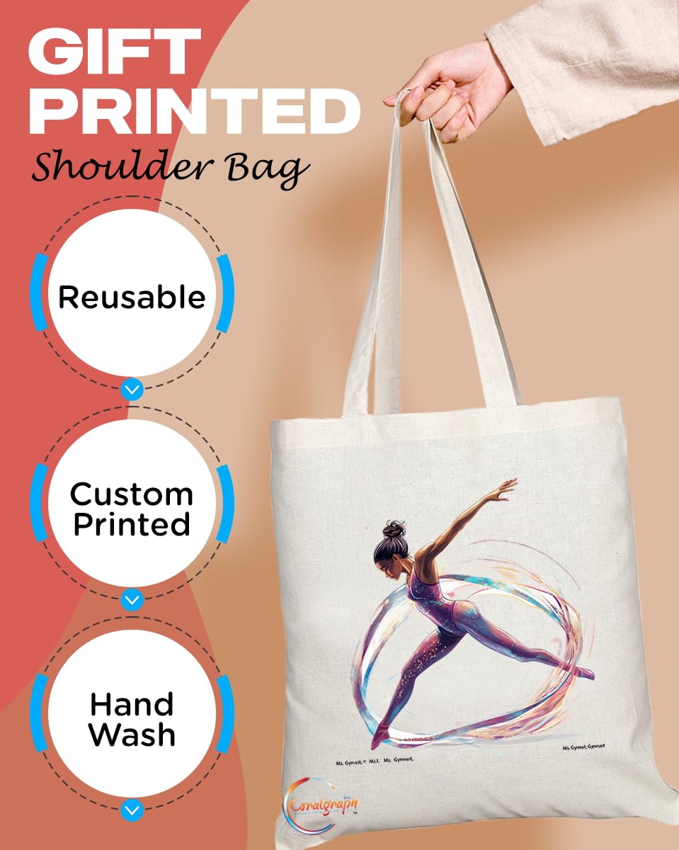 Natural Reusable Shopping Souvenir Tote Bag Featuring Popular Sports Designs from Around the World (Gymnast)