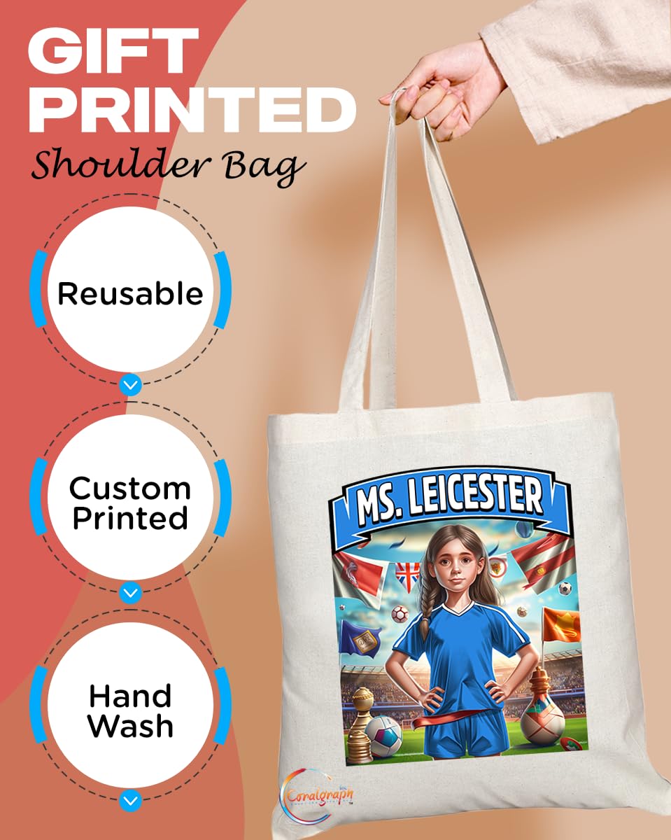 TB1621 Ms Leicester Footie Fan Lady Girl Tote Bag - Eco-Friendly, Stylish, Long Handled, Perfect Novelty Gift by