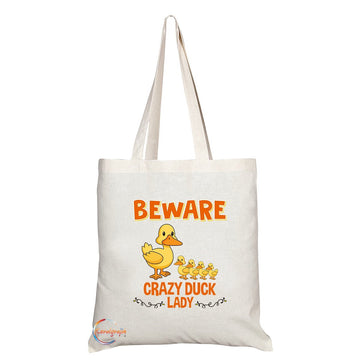 TB276 Beware Crazy Duck Lady Novelty Present Gift Printed Eco-Friendly Stylish Long Handled Tote Shoulder Bag