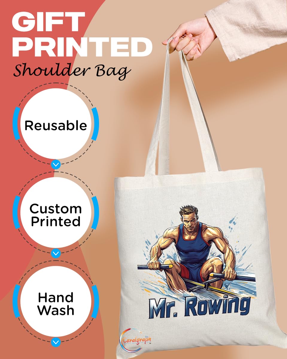 Natural Reusable Shopping Souvenir Tote Bag Featuring Popular Sports Designs from Around the World (Rowing)